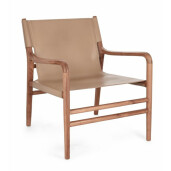 Fotoliu lemn maro piele naturala taupe Caroline 70x72x79 cm