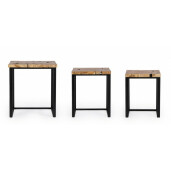 Set 3 masute lemn natur otel negru Elwood 37x29x47 cm, 43x33x53cm, 53x37x60 cm