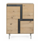 Comoda 4 usi mdf natur negru Stanwood 90x40x120 cm