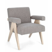 Fotoliu lemn natur textil taupe Faiza 57.5x80x83 cm