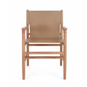 Scaun lemn maro piele naturala taupe Caroline 57x58x85 cm