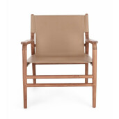 Fotoliu lemn maro piele naturala taupe Caroline 70x72x79 cm