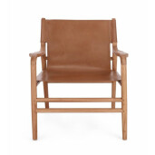 Fotoliu lemn piele naturala cognac Caroline 70x72x79 cm