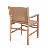 Scaun lemn maro piele naturala taupe Caroline 57x58x85 cm