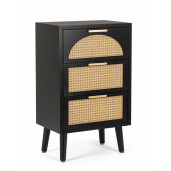 Comoda 3 sertare mdf negru ratan natur Josine 45x30x73 cm