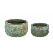 Set 2 ghivece flori teracota verde Duyen 36x22 cm, 29x17 cm