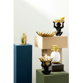 Suport lumanare sticla polirasina aurie Monstera 14x14.8x23 cm