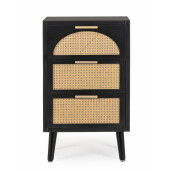 Comoda 3 sertare mdf negru ratan natur Josine 45x30x73 cm