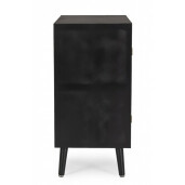 Comoda 1 usa 4 sertare mdf negru rattan natur Josine 80x40x80 cm