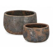 Set 2 ghivece flori teracota gri antracit maro Duyen 36x22 cm, 29x17 cm