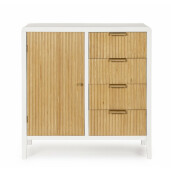 Comoda 4 sertare 1 usa lemn alb natur Charley 80x40x82 cm