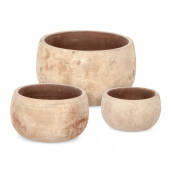 Set 3 ghivece flori teracota crem maro Minh 37x22 cm, 29x17 cm, 22x13 cm