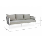 Canapea aluminiu alb textil gri Florencia 220x85x86 cm