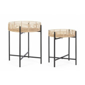 Set 2 masute otel negru ratan artificial Rendy 45x55 cm; 52x63 cm