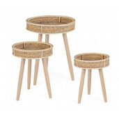 Set 3 masute lemn ratan natur Clevon 31x40 cm, 36x47 cm, 40x55 cm