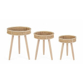 Set 3 masute lemn ratan natur Clevon 31x40 cm, 36x47 cm, 40x55 cm