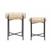 Set 2 masute otel negru ratan artificial Rendy 45x55 cm; 52x63 cm