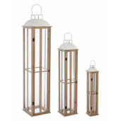 Set 3 felinare natur alb Shayra 15.5x15.5x77 cm; 22x22x104 cm; 30x30x134 cm