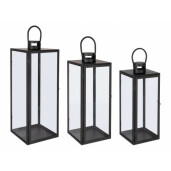 Set 3 felinare metal negru Lior 17x16x40.5 cm, 22x21x53.5 cm, 26x25x65 cm