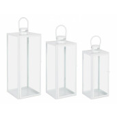 Set 3 felinare metal alb Lior 17x16x40.5 cm, 22x21x53.5 cm, 26x25x65 cm