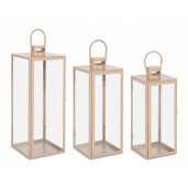 Set 3 felinare metal bej Lior 17x16x40.5 cm, 22x21x53.5 cm, 26x25x65 cm