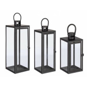 Set 3 felinare metal negru Azenor 10x10x22.5 cm; 14x14x39.5 cm; 18x18x50.5 cm