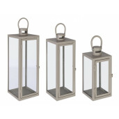 Set 3 felinare metal gri Azenor 10x10x22.5 cm; 14x14x39.5 cm; 18x18x50.5 cm