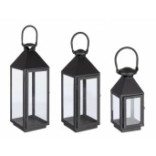 Set 3 felinare metal negru Lucinda 11x10x25 cm, 15.5x15x40 cm;, 19.5x19x55 cm