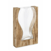 Vaza flori sticla lemn Medea 19.5x6x30 cm
