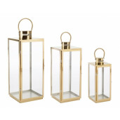 Set 3 felinare otel auriu Alban 17x16x40.5 cm, 22x21x53.5 cm, 26x25x65 cm
