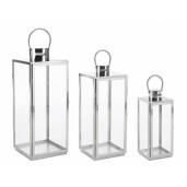 Set 3 felinare otel argintiu Alban 17x16x40.5 cm, 22x21x53.5 cm, 26x25x65 cm