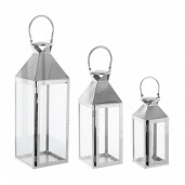 Set 3 felinare otel argintiu Flurry 10x10x27 cm, 14x14x40 cm, 18x18x53 cm