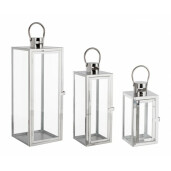 Set 3 felinare otel argintiu Isolde 10x10x22.5 cm, 14x14x39.5 cm, 18x18x50.5 cm