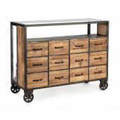 Comoda 12 sertare lemn otel Ruote 122x49.5x95.5 cm