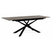 Masa extensibila cu picioare din fier negru si blat ceramica maro Seyfert 160/220 cm x 90 cm x 76 h