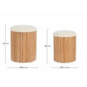 Set 2 tabureti lemn natur textil alb Neda 31.5x38 cm, 36x44 cm