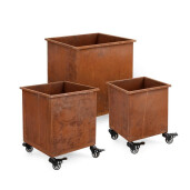 Set 3 suporturi ghivece flori otel maro Haik 25x25x32h; 30x30x37h; 35x35x42h