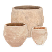 Set 3 ghivece flori teracota maro Minh Ø22x22h; ø32x29h; ø42x38h