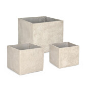 Set 3 ghivece flori fibra sticla bej Meili 37x37x31h; 45x45x38h; 55x55x46h