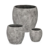 Set 3 ghivece flori fibra sticla gri Meili Ø22,5x21h; ø32x30,5h; ø43,5x41h