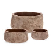 Set 3 ghivece flori teracota maro Minh Ø25x12h; ø35x16h; ø47x22h