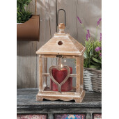 Felinar lemn metal maro patinat 20 x 14 x 34 cm