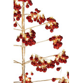 Copac decorativ rosu auriu cu leduri Glint Ø70×150h