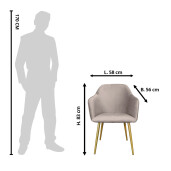 Scaun velur gri otel auriu 58x56x83 cm