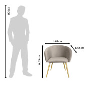 Scaun velur gri otel auriu 65x64x74 cm