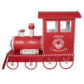 Tren decor Craciun metal rosu alb 310x65x136 cm