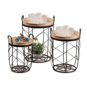 Set 3 masute lemn maro metal negru  28,5 x 40,5,35,5 x 47, 41 x 53 cm