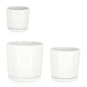 Set 3 ghivece flori gresie alba Eliza Ø11x10,5h; 14,5x14,5h; 17,5x17,5h