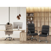 Scaun birou, ergonomic, cu picioare din crom argintiu si tapiterie piele ecologica bej, Dehli, 51 x 59 x 115 cm