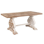 Masa din lemn maro si alb antichizat 180 cm x 90 cm x 82 h
